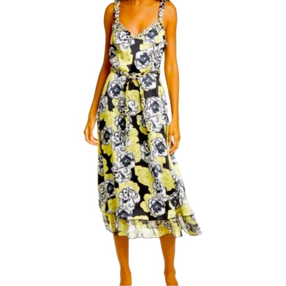 DYVNA Dresses & Skirts - DYVNA Chacha Floral Braided Strap Silk Ruffle Hem
Midi Dress NWOT Size 4